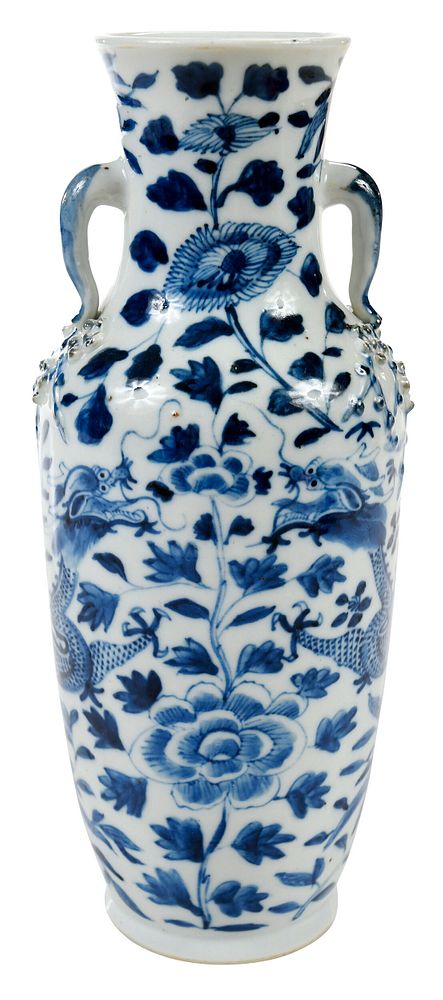 Appraisal: Chinese Blue and White Porcelain Dragon Vase probably late Qing