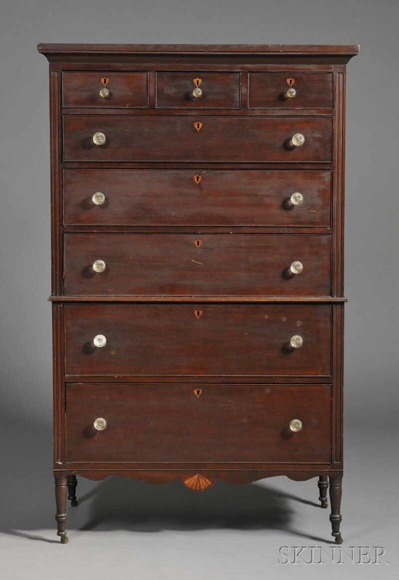 Appraisal: Federal Carved and Inlaid Cherry Chest-on-Chest possibly Delaware c in