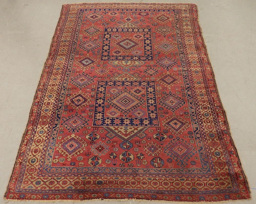 Appraisal: Turkish Geometric Pattern Wool Carpet Rug Turkish th Century Two