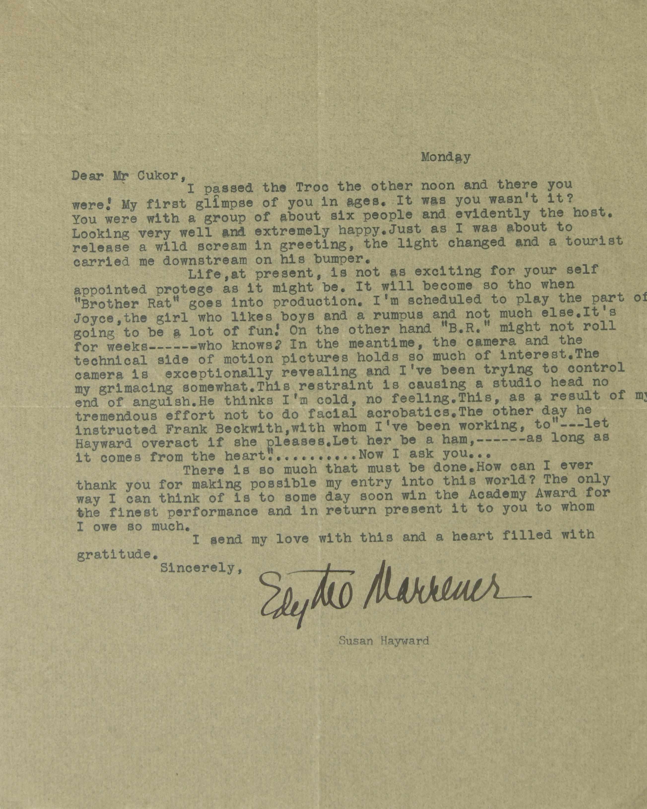 Appraisal: HAYWARD SUSAN - Typed Letters Signed ''Susan'' and ''Edyth Marrener''