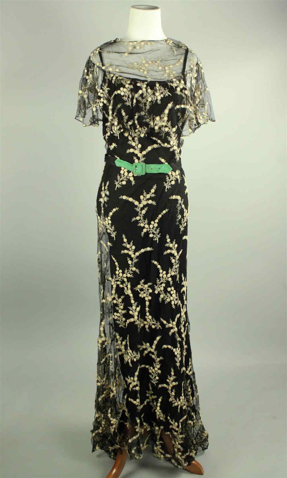 Appraisal: THREE VINTAGE EVENING DRESSES including a black satin slip dress