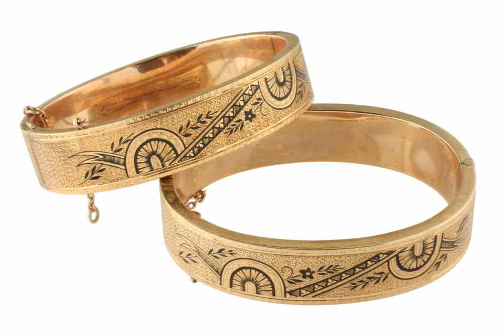 Appraisal: BRACELETS - Pair of lady's Victorian K yellow gold and