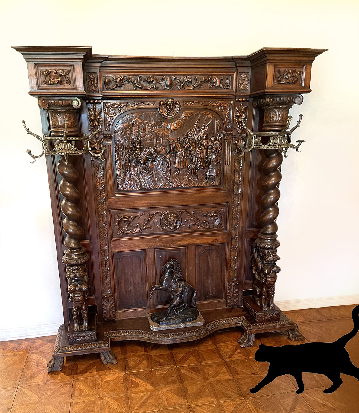 Appraisal: MASTERFULLY CARVED ITALIAN OAK HALL TREE W WINGED GRIFFINS This