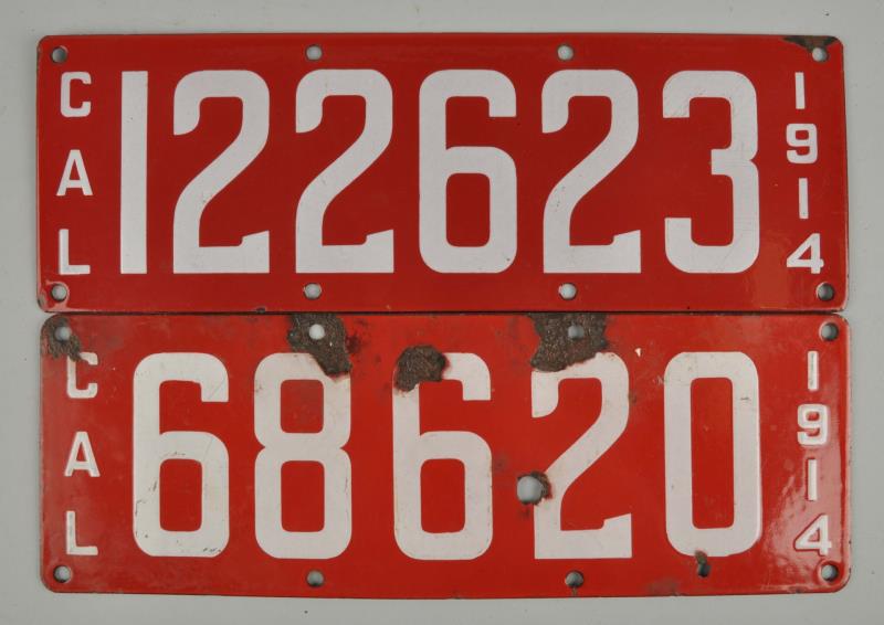 Appraisal: Lot Of Cal Porcelain License Plates One plate has extra