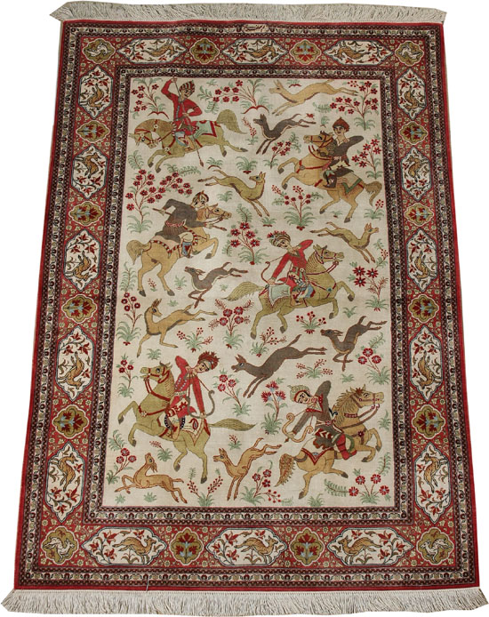 Appraisal: Lot Property of Various Owners Qum Silk Hunting Rug Signed