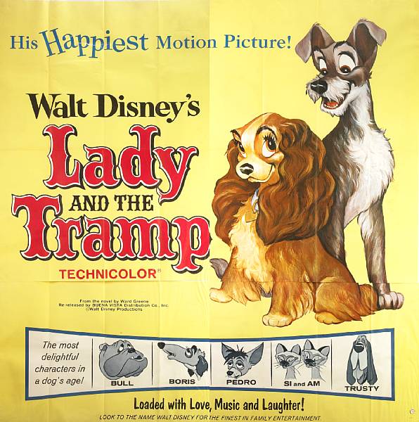 Appraisal: Lady and the Tramp Walt Disney -R six-sheet condition A