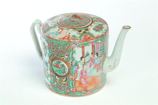 Appraisal: ROSE MEDALLION TEAPOT China nd half- th century Cylindrical with