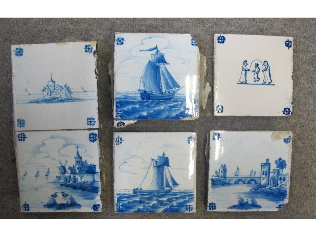 Appraisal: Six Delft Ware tiles