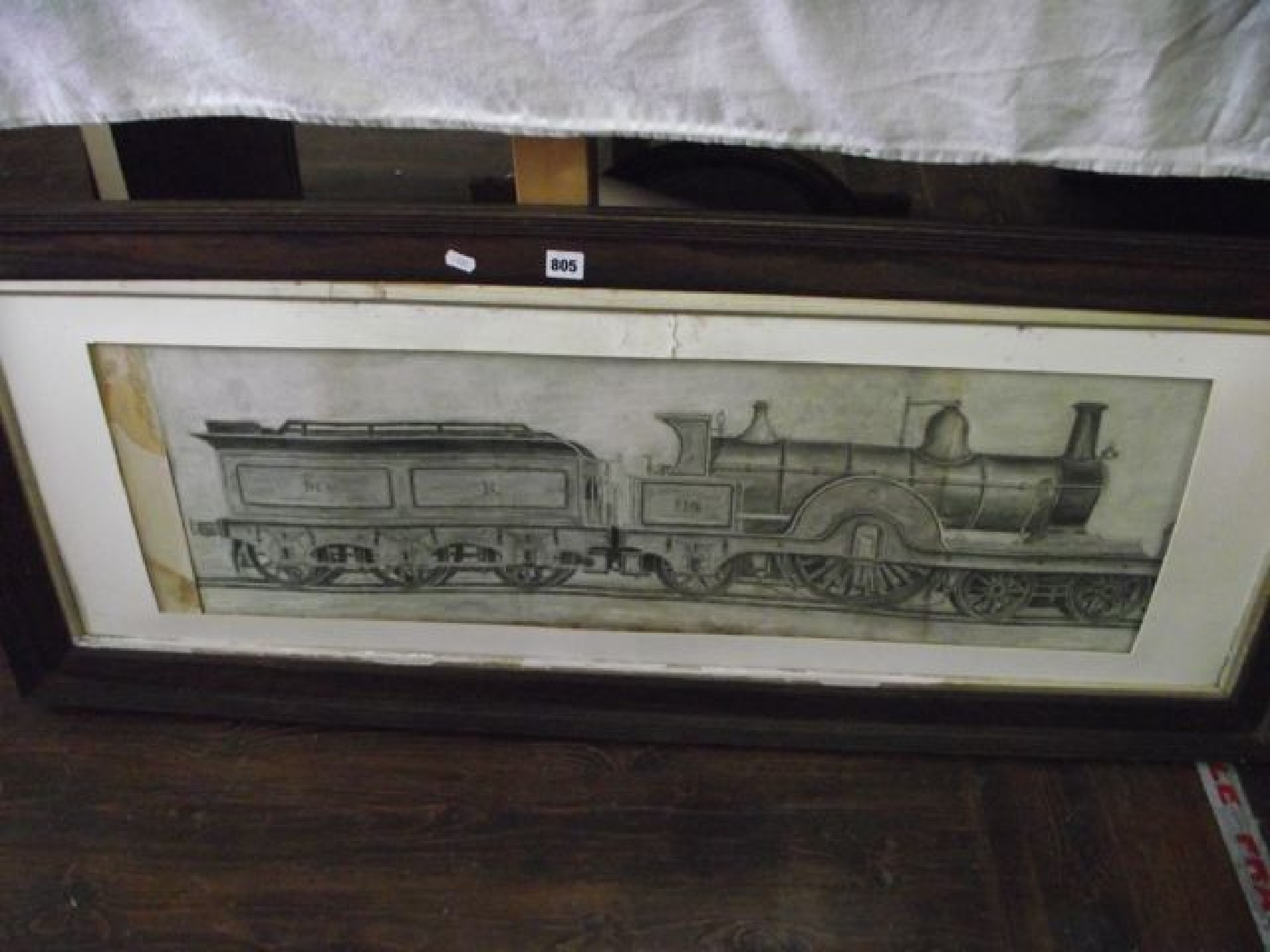 Appraisal: A pencil and charcoal drawing of a steam locomotive and