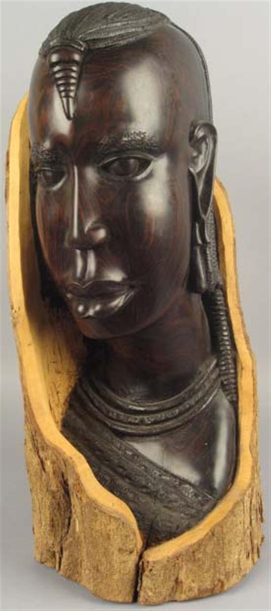 Appraisal: African Wood Sculpture of Woman embedded in tree trunk Heavy