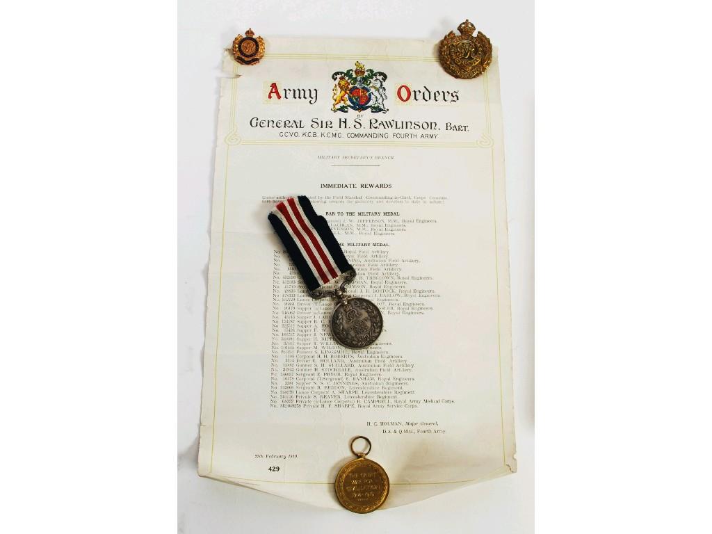 Appraisal: GEORGE V MILITARY MEDAL 'FOR BRAVERY IN THE FIELD' awarded