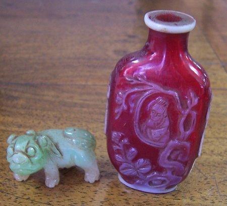 Appraisal: Additional lotA Chinese red glass cameo scent bottle carved a