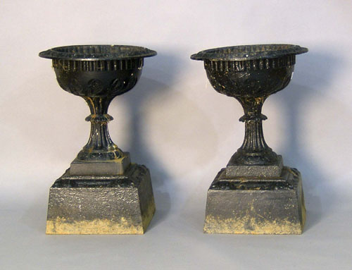 Appraisal: Pair of cast iron garden urns late th c h