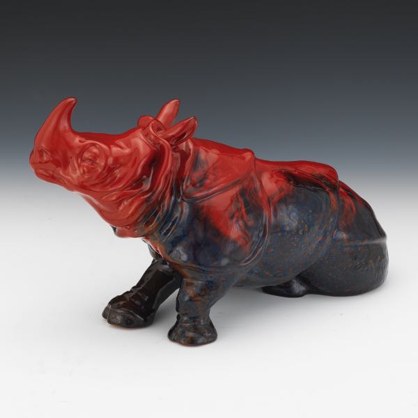 Appraisal: ROYAL DOULTON FLAMBE RHINOCEROS LYING x x Red and blue