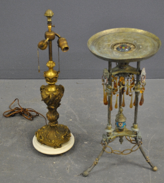 Appraisal: - French Rococo brass lamp with marble base h together