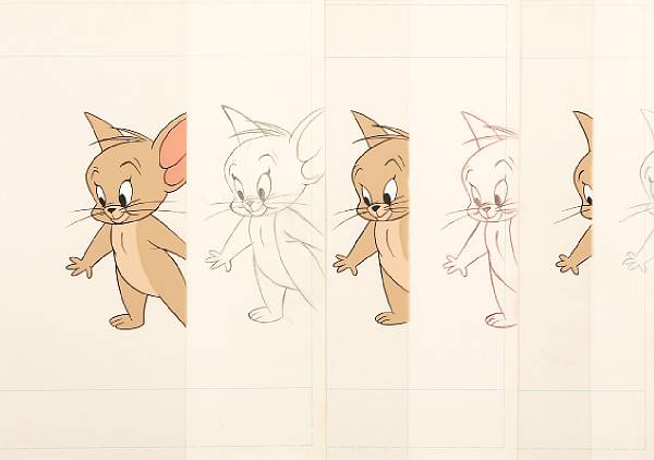 Appraisal: Three MGM celluloids and matching drawings of Jerry gouache on