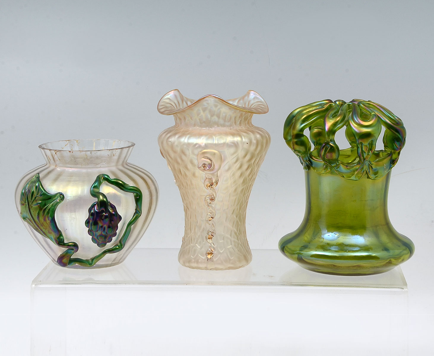 Appraisal: PIECE LOETZ ART GLASS VASES Comprising - Candia Texas ground