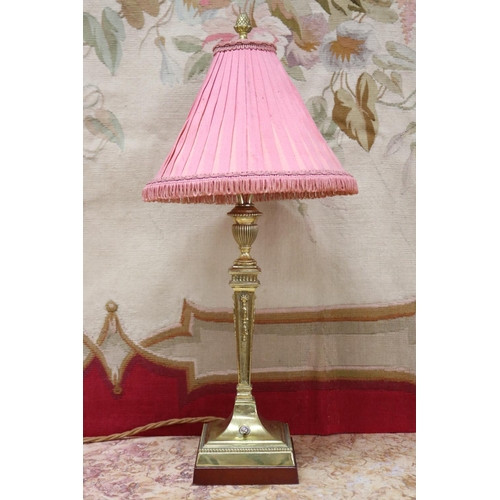 Appraisal: Orient Express brass table lamp with coral silk pleated fabric