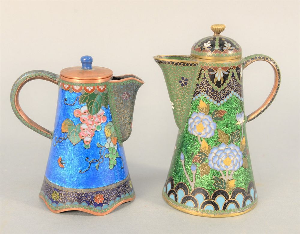 Appraisal: Set of Two Chinese Foil Cloisonne Pots one green foil