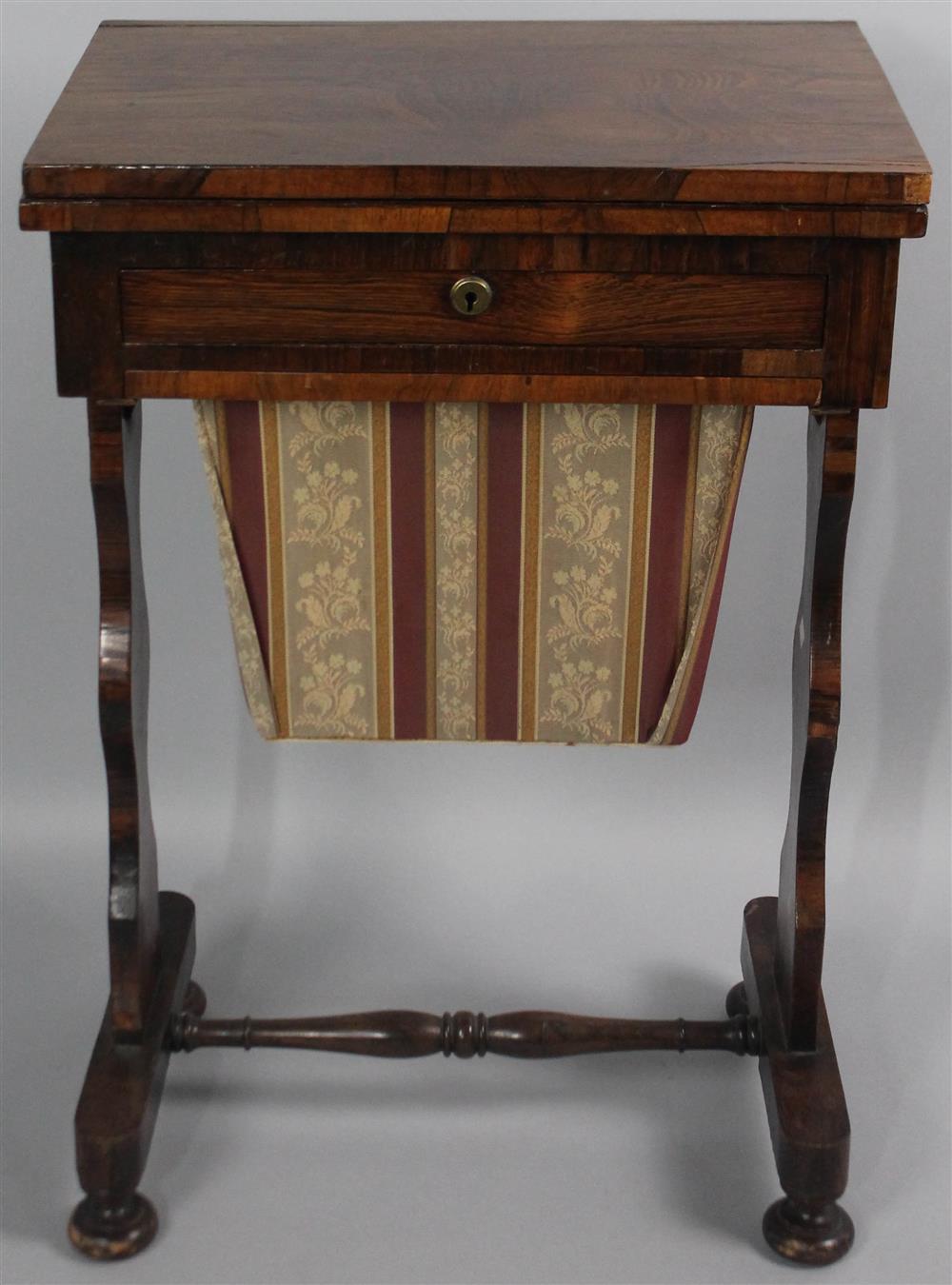 Appraisal: REGENCY ROSEWOOD SEWING WRITING TABLE having a rectangular hinged top