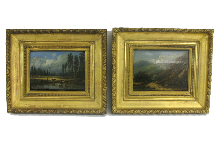 Appraisal: PAIR OIL PAINTINGS on mahogany wood panels attributed to Victor