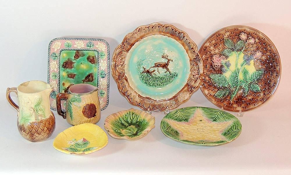 Appraisal: Collection of Majolica Tablewares Assembled grouping of eight pieces Largest