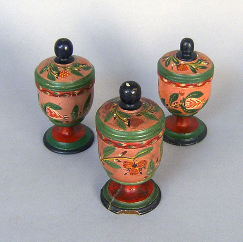 Appraisal: Three Lehnware lidded saffron cups h h and h