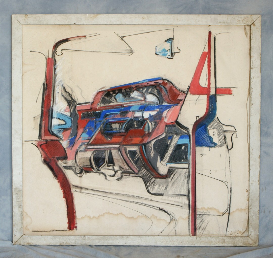 Appraisal: Freeland American th c mixed media on masonite Truck interior