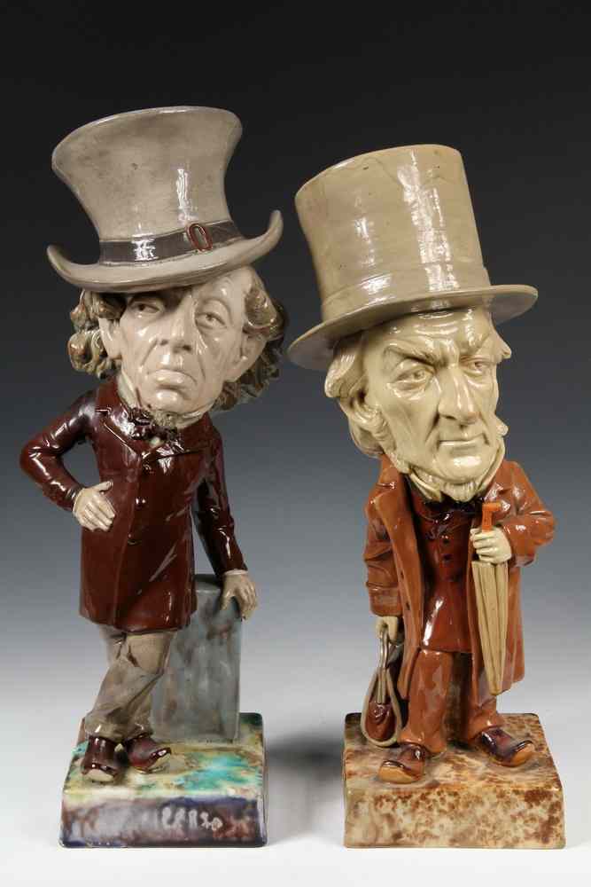 Appraisal: PAIR OF SCULPTURES- William Gladstone and Benjamin Disraeli ceramic by