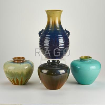 Appraisal: FULPER Four vases two-handled vase with drill hole and three