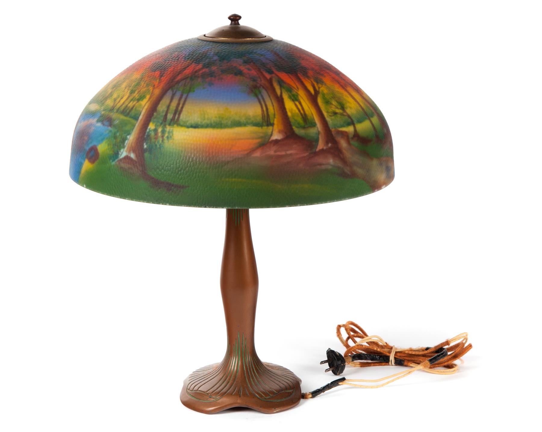 Appraisal: REVERSE PAINTED TABLE LAMP MARKED MOE-BRIDGES MILWAUKEE American st quarter-