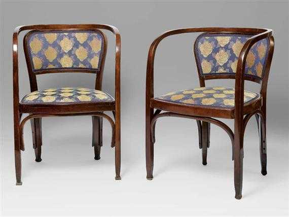 Appraisal: J J KOHN PAIR OF ARMCHAIRS Vienna circa Stained beech