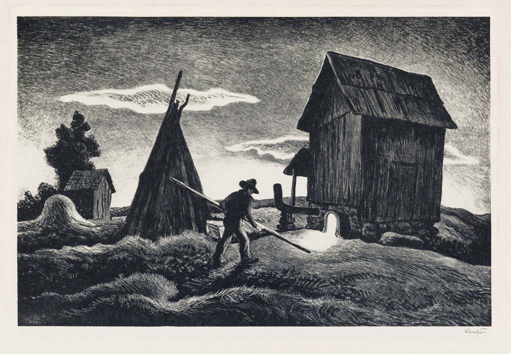 Appraisal: THOMAS HART BENTON Night Firing Lithograph x mm x inches