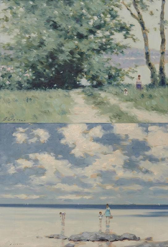 Appraisal: ANDRE GISSON American - Pair of Seaside Scenes oil on