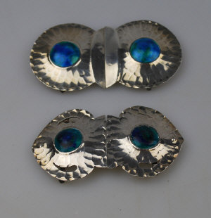 Appraisal: Silver Art Nouveau blue and green enamelled hammered buckle Birmingham