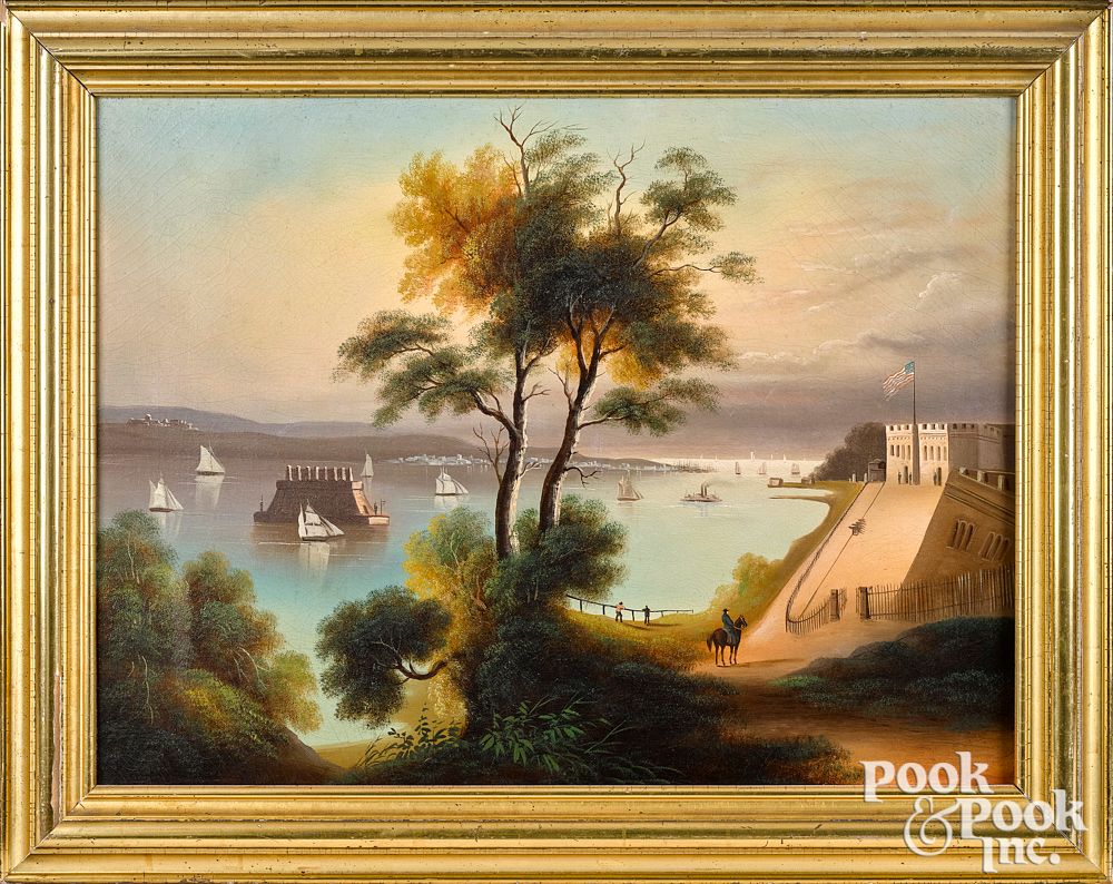 Appraisal: Hudson River oil on canvas landscape th c Hudson River