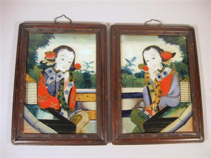 Appraisal: Pair of Chinese reverse paintings on glass late th century