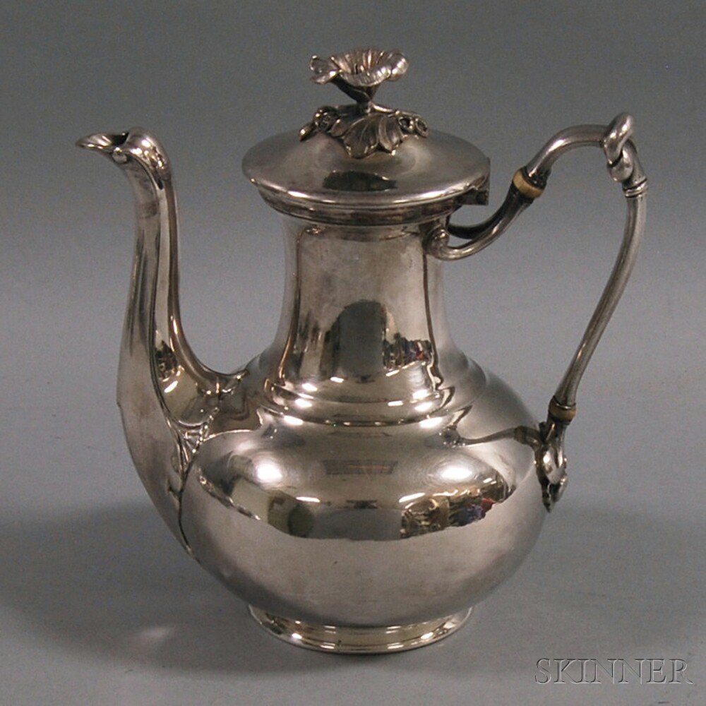 Appraisal: Christofle Silver-plated Coffeepot with ivorine heat stops and floral finial