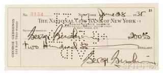 Appraisal: Gershwin George - Check Signed June Pre-printed check drawn on