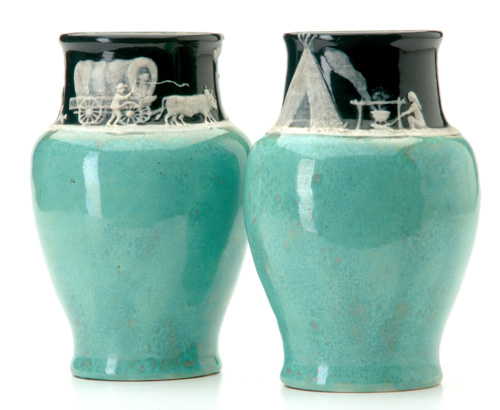 Appraisal: PISGAH FOREST Pair of baluster vases each with a band