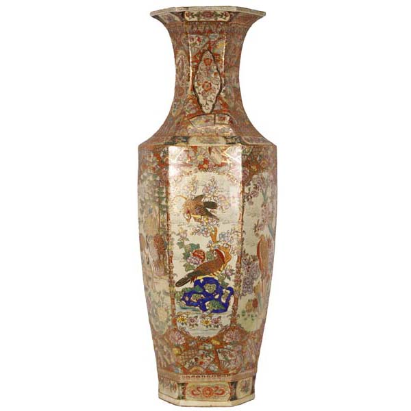 Appraisal: Monumental Japanese Satsuma porcelain decorative temple vase H