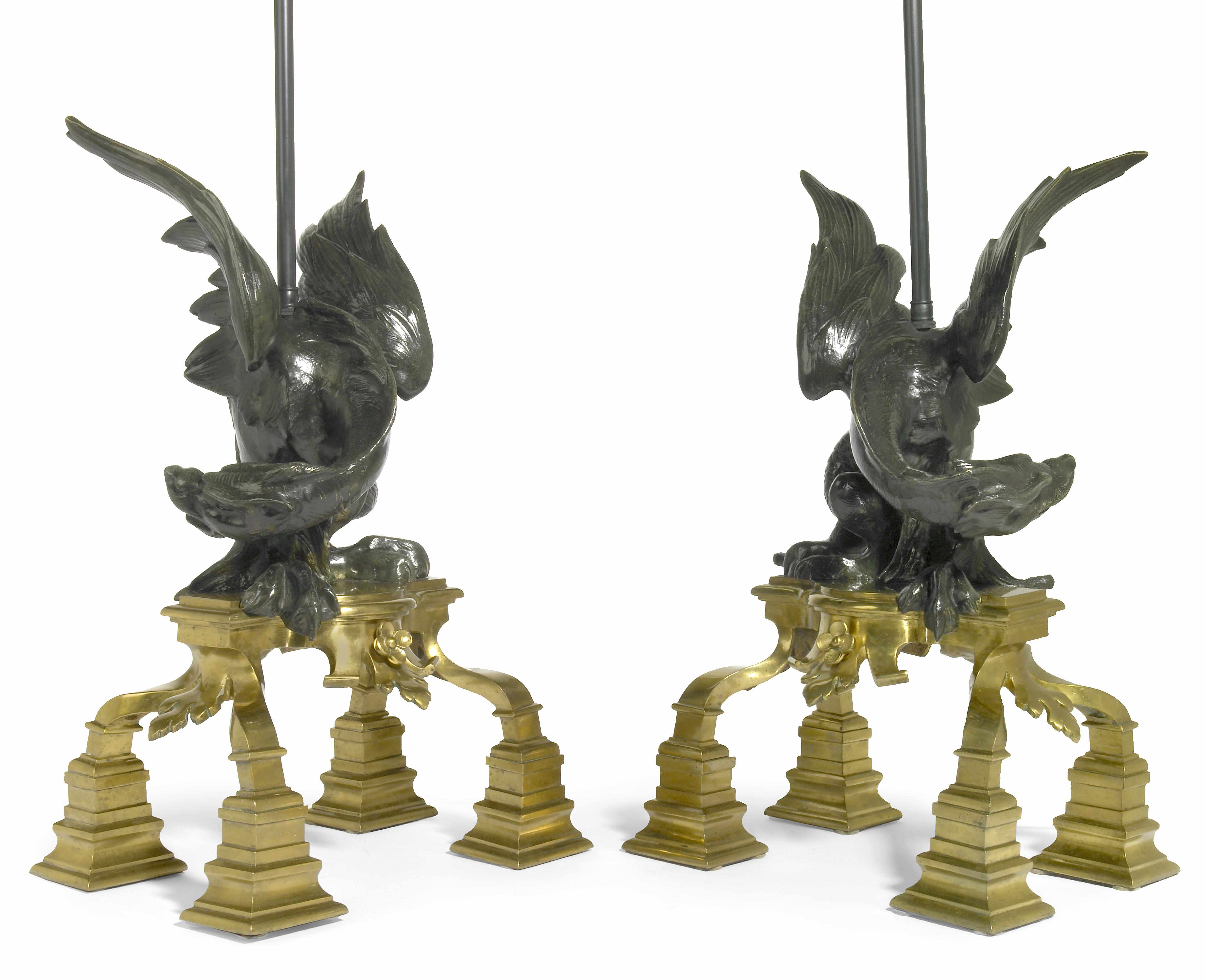 Appraisal: A pair of Louis XVI style gilt and patinated bronze