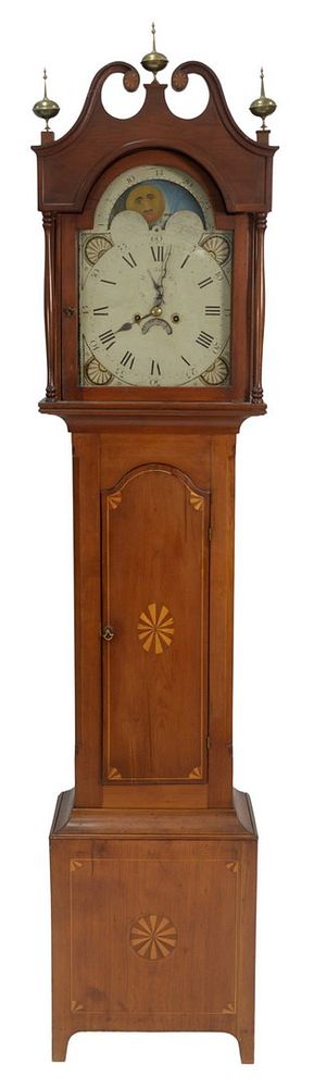 Appraisal: Federal Cherry Tall Case Clock having tombstone painted dial and