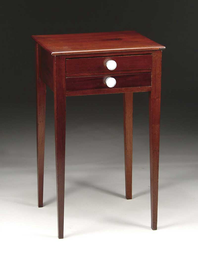 Appraisal: TWO DRAWER HEPPLEWHITE MAHOGANY STAND Original thin one board overhanging