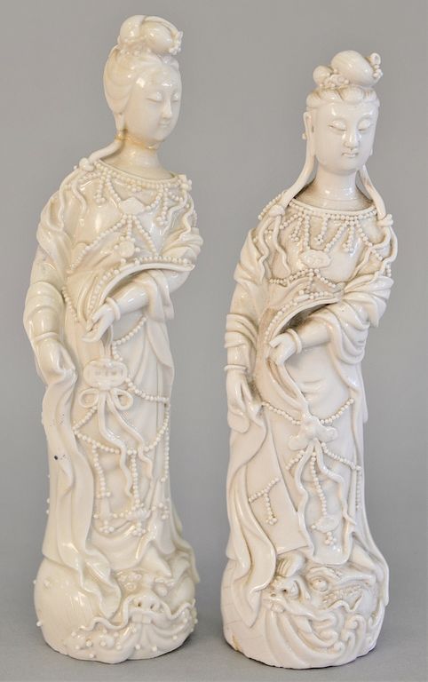 Appraisal: Two standing Geisha or Guanyin figures white glazed and blanc