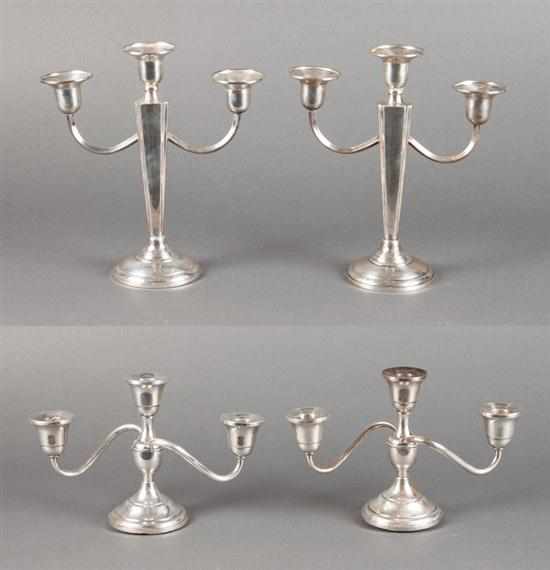 Appraisal: Two pairs of American weighted sterling silver three-light candelabra Fisher