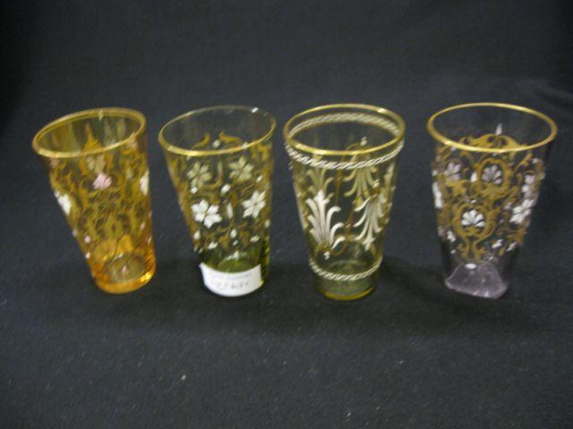 Appraisal: Moser Enameled Art Glass Tumblers various colors florals tall excellent