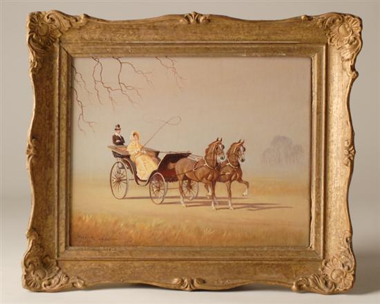 Appraisal: Ninetta Butterworth Oil on Canvas of Horsedrawn Carriage framed x