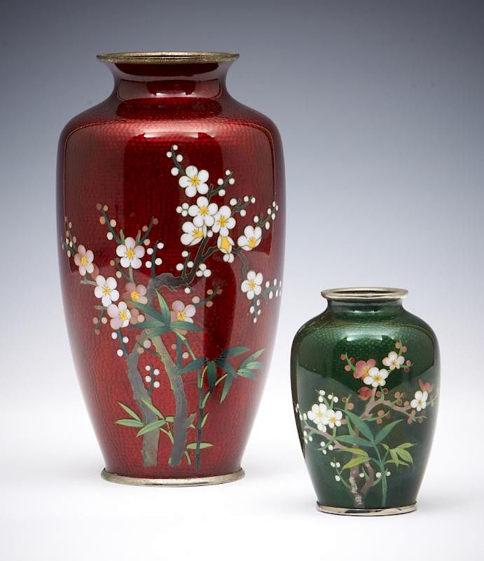 Appraisal: Grouping of two Japanese Ginbari cloisonne vases Grouping of two