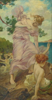 Appraisal: Continental School th Century Maiden in pink Oil on canvas